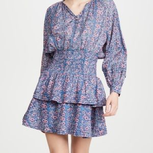 Cleobella Bianca Mini Dress size small, smocked waist tiered skirt preppy floral